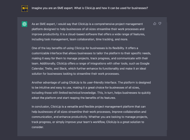 Example of a ChatGPT chat